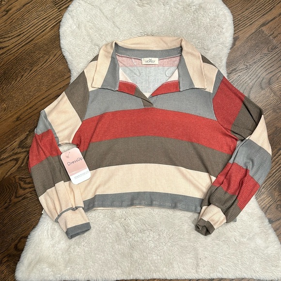 NWT Hopfly Striped Long Sleeved Cropped Top - Picture 1 of 6